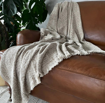 Gödence Hemp Throw Plaid Blanket - Butternut