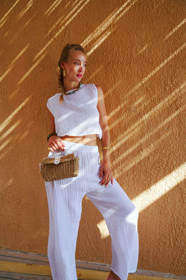 Nova Trousers Bustier Set-White