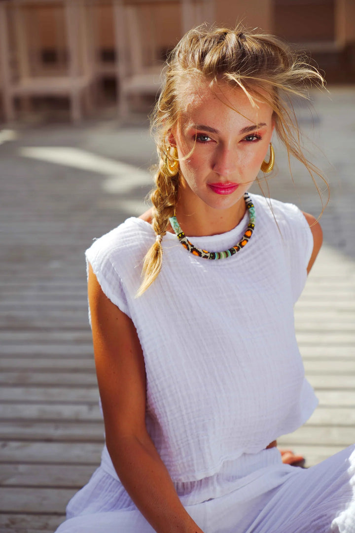 Nova Trousers Bustier Set-White