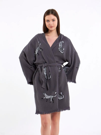 Leopard Anthracite Kimono