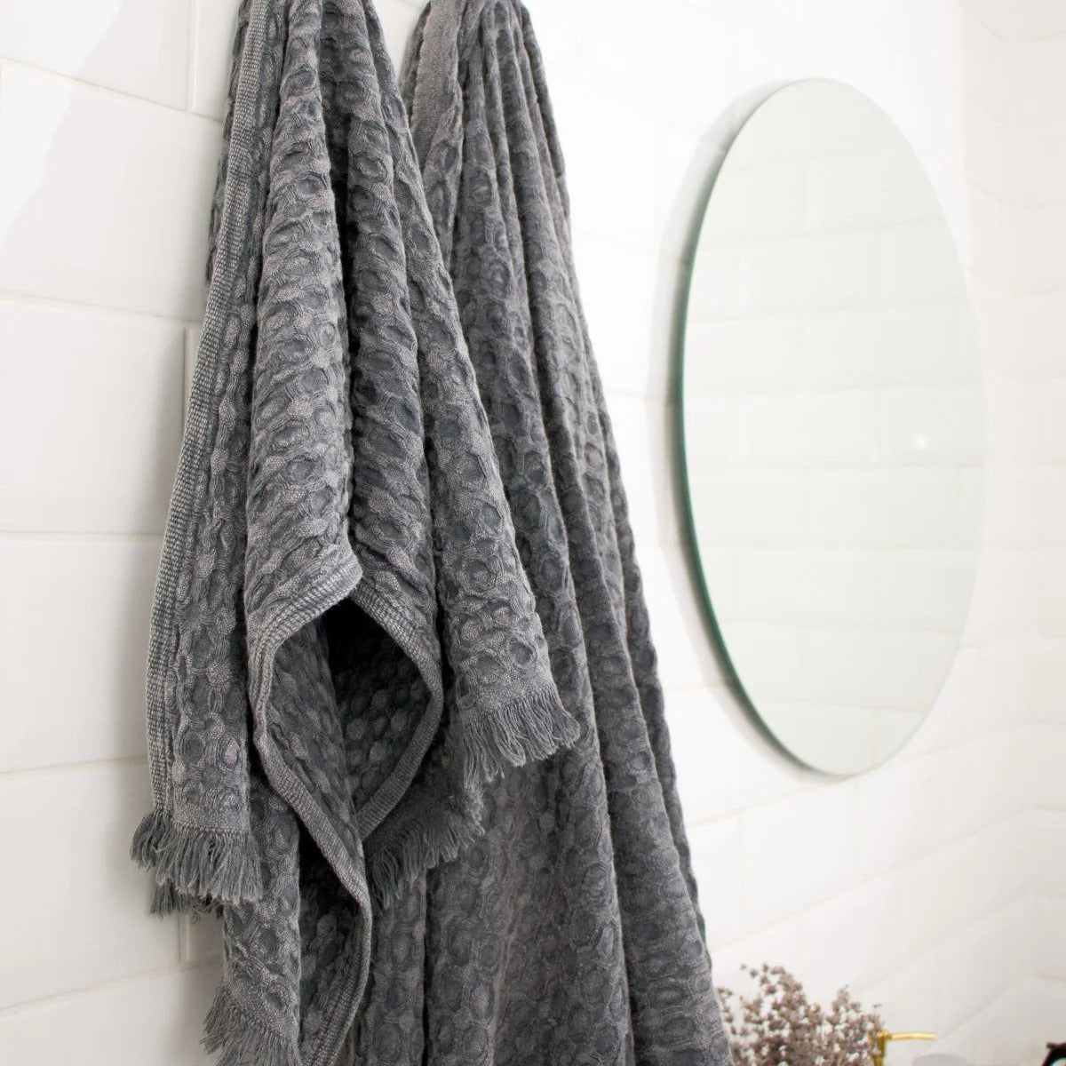 Vintage Waffle Towel-Stonewash Black