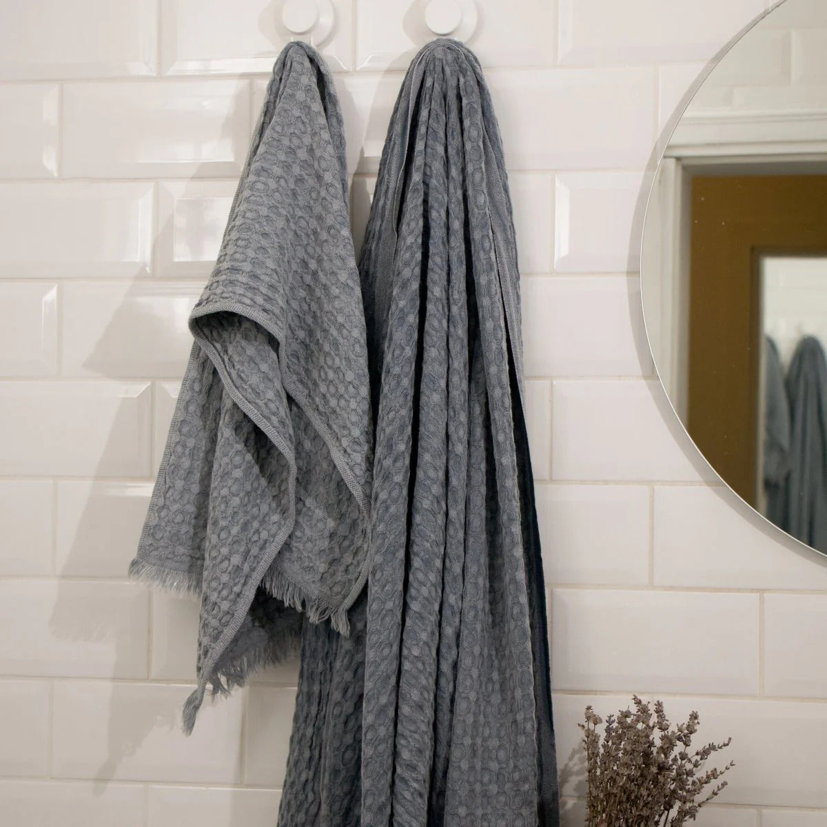 Vintage Waffle Towel-Stonewash Grey